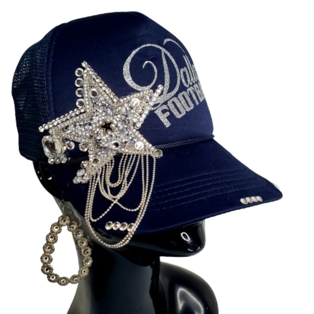 Dallas Football Navy Cap Bling Out Star with Swrk Crystals & Shiny Lettering.